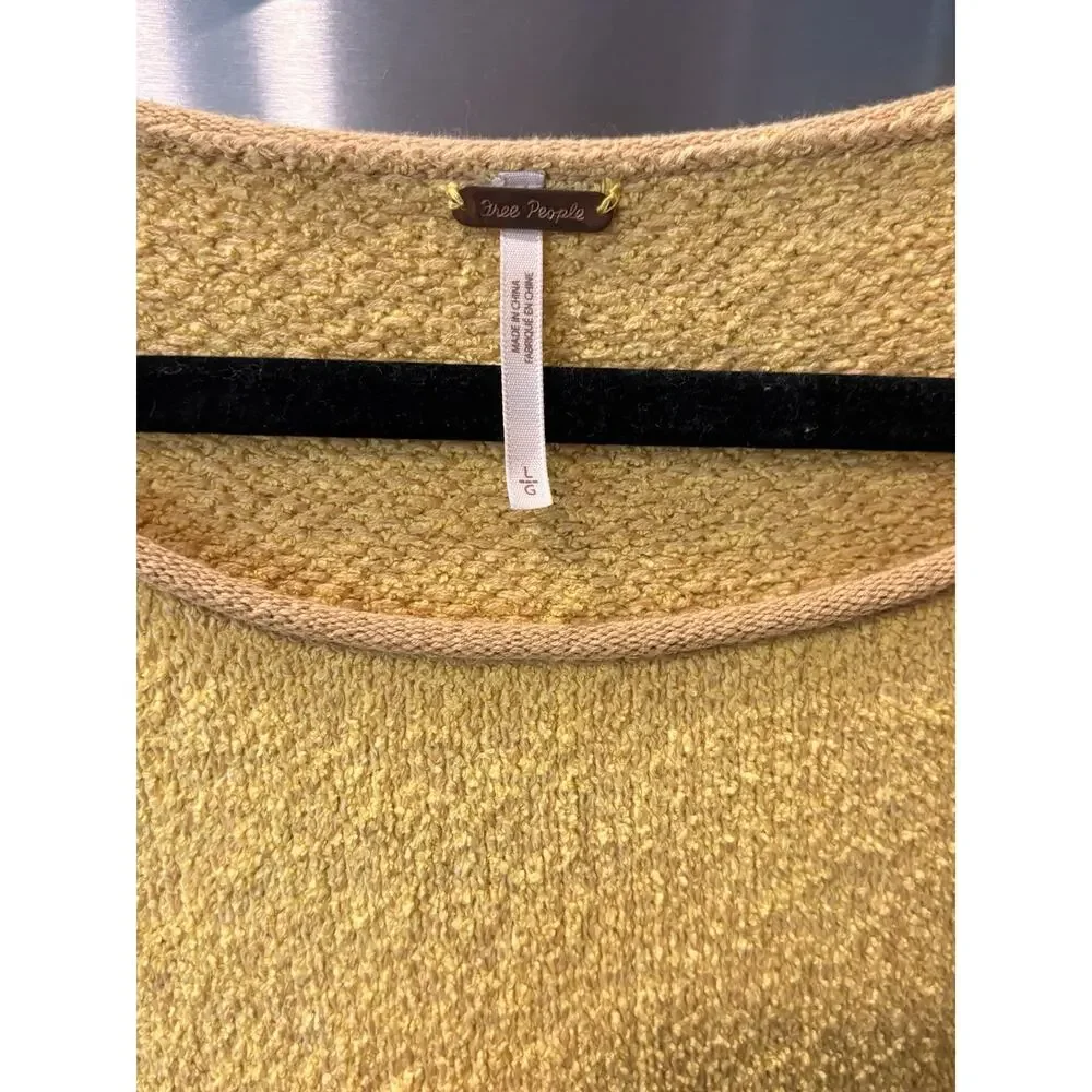 Free People $98 Bardot Cropped Yellow Sweater Neutral Contrast Piping